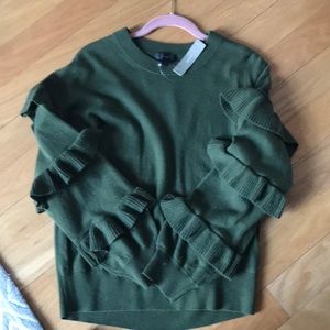 Jcrew green ruffle sweater